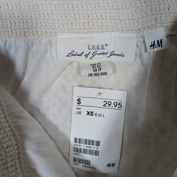 H&M L.O.G.G. Crochet Mini Skirt Size XS Cream Fully Lined Elastic Waist NWT - Picture 3 of 6